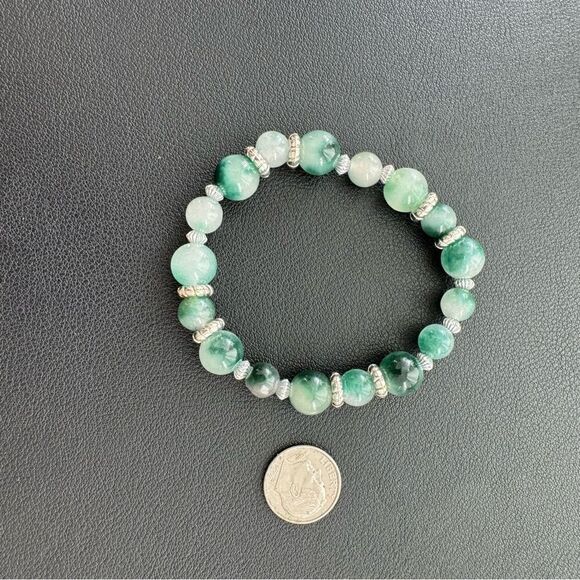 Bracelet Green Stones Silver Plated Spacer Detail - Picture 4 of 6